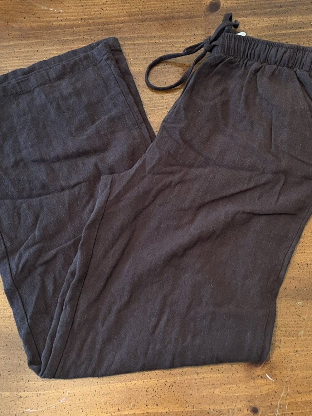 Blenca Dark Brown Elastic Waist Linen Blend Pants - Size S